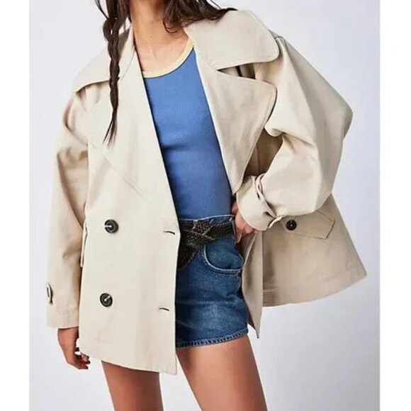 Free People Highlands Peacoat Medium Oversized Relaxed 100% Cotton - Picture 2 of 7